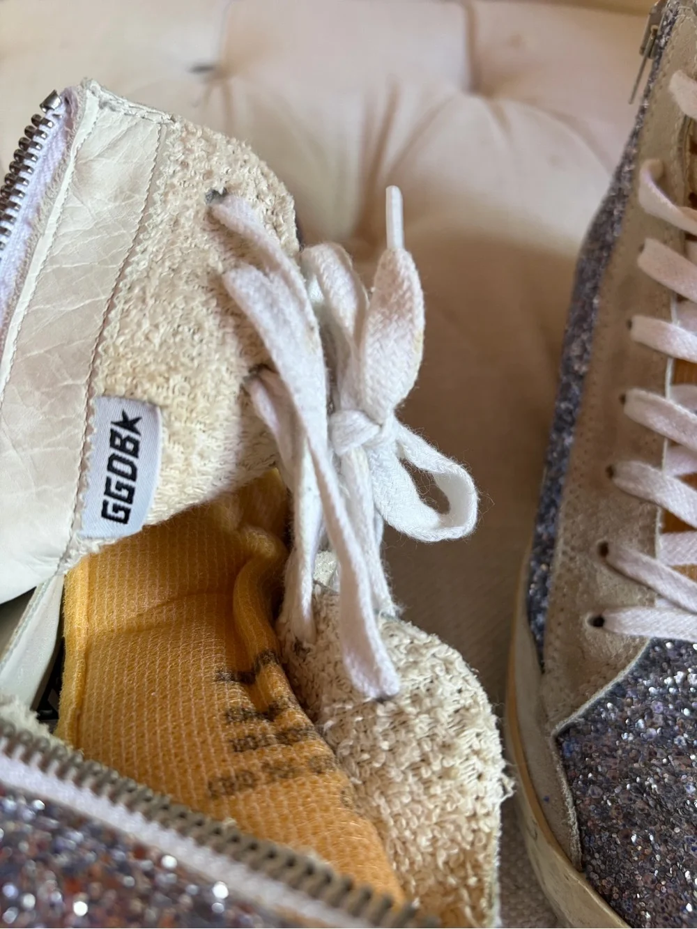 Golden Goose-Style Women's High-Top Glitter Sneakers in Blue Silver